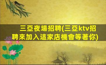 三亞夜場招聘(三亞ktv招聘來加入這家店機會等著你)