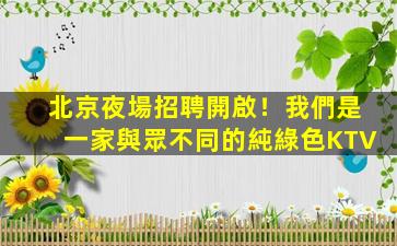 北京夜場招聘開啟！我們是一家與眾不同的純綠色KTV