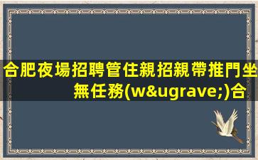 合肥夜場招聘管住親招親帶推門坐無任務(wù)合肥