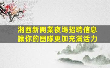 湘西新開業夜場招聘信息讓你的團隊更加充滿活力