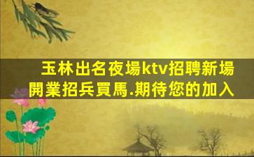 玉林出名夜場ktv招聘新場開業招兵買馬.期待您的加入