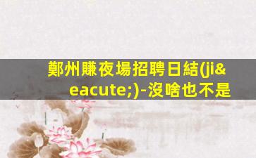 鄭州賺夜場招聘日結(jié)-沒啥也不是