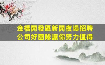 金橋開發區新開夜場招聘公司好團隊讓你努力值得